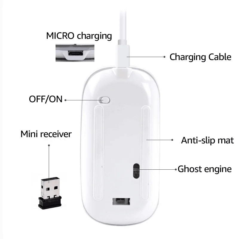 Беспроводная мышь, Bluetooth, перезаряжаемая мышь, беспроводная, мини, бесшумная, Mause, компьютерная, эргономичная мышь, 2,4 ГГц, USB, оптическая мышь для ноутбука