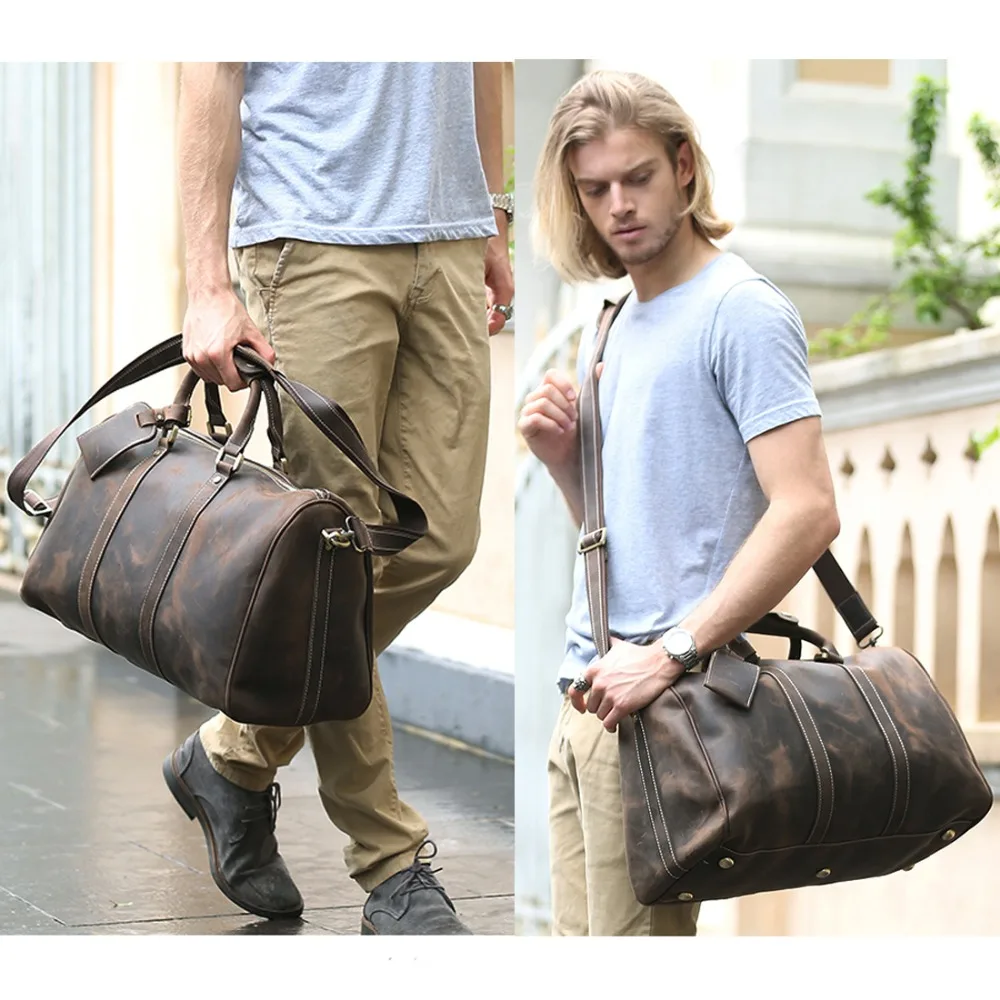 Роскошные кожаные мужские дорожные сумки Tiding ручной работы Crazy Horse Женская