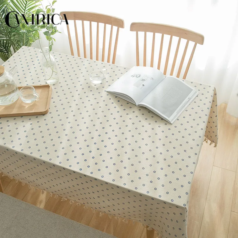 Скатерть белая синяя скатерть льняная кухонная Красивая с кисточками скатерти