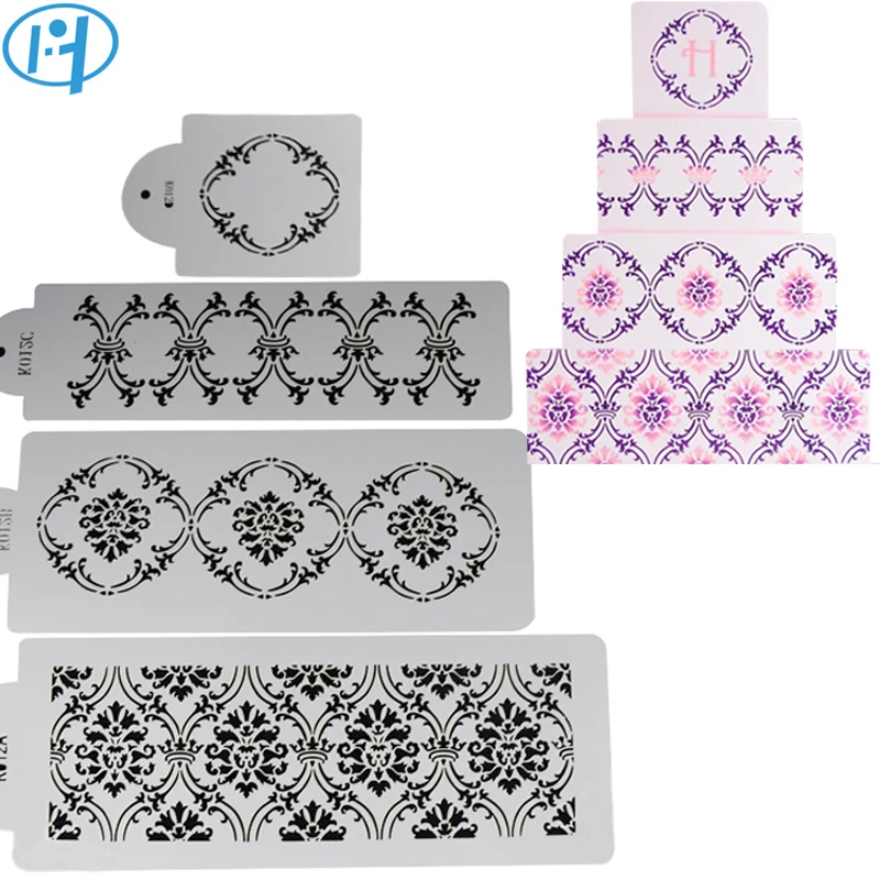 4 шт. Королевский дамасский пирог трафарет декоративные цветы листья кекс форма
