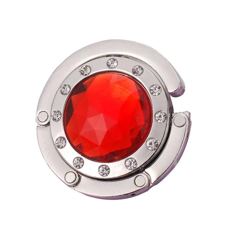 Red Портативная Складная Сумка Rehinstone, крючок для кошелька, складная вешалка для сумок из сплава с кристаллами, держатель для сумки для стола, 14 цветов - Цвет: Red