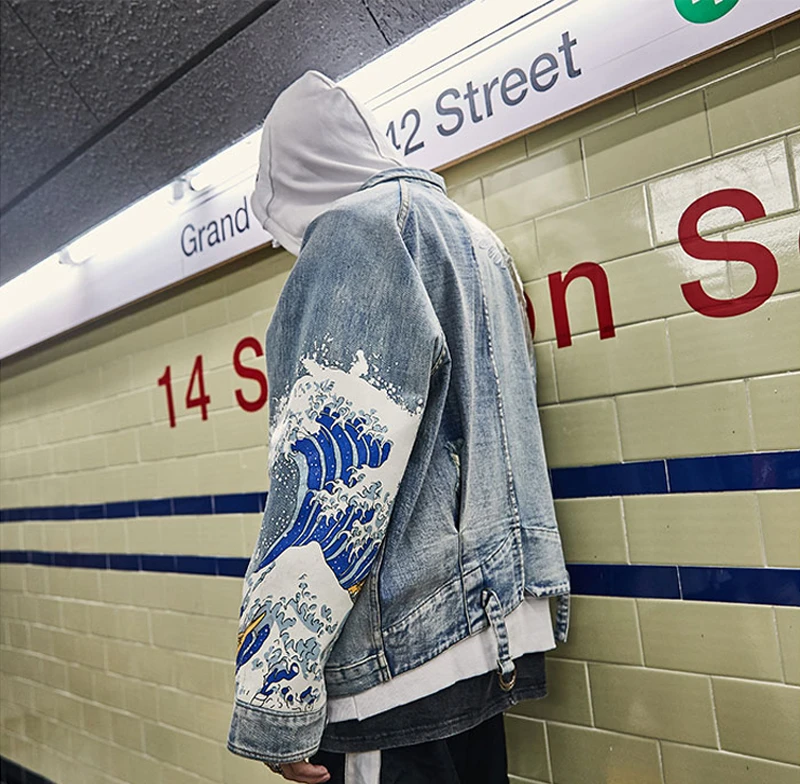 US Size Crane Embroidery Jeans Men Blue Coat Denim Jacket Orersize Loose Coats Vintage Hip Hop Fashion DG89 | Мужская одежда