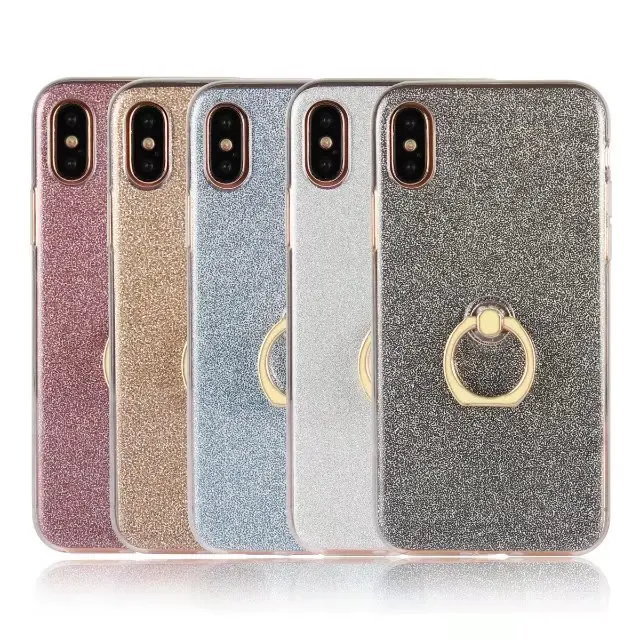Пудра для лица TPU Блестящий Защитный чехол iPhone 7 8 Plus X XR XS MAX 6 6s 5 5S SE 5C 4 4s с кольцом