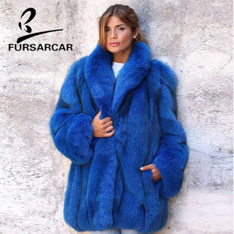 Шуба из натурального Лисьего меха FURSARCAR Роскошная с отложным воротником длиной 70