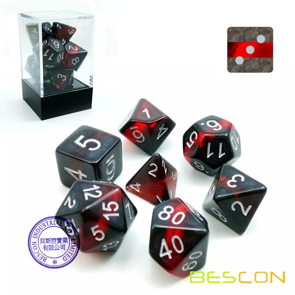 Bescon минеральные камни драгоценные лозы многогранные D& D игральные кости Набор из 7, ролевые игры игральные кости 7 шт. набор рубиновых