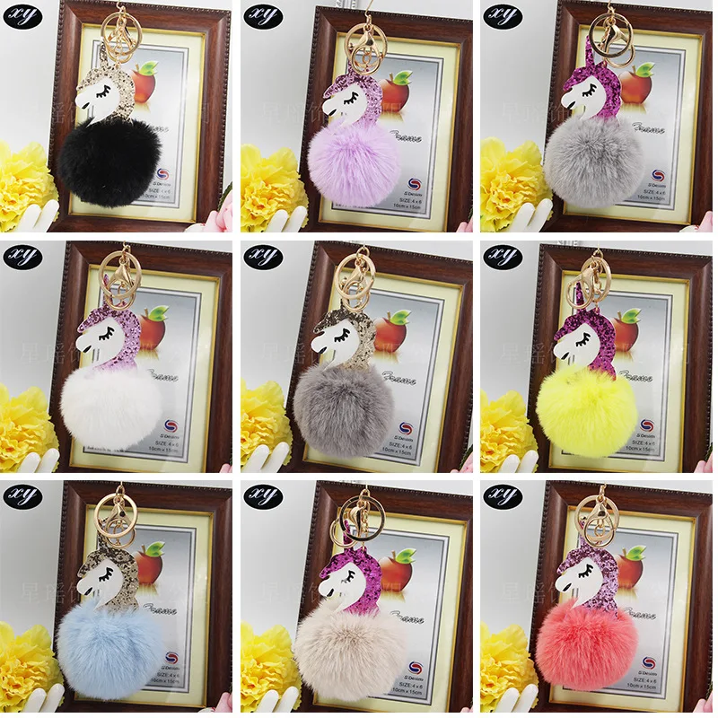 New Arrival Super Cute Rainbow Horse Unicorn Fluffy Faux Fur Pompom Keychian Pendant Bag Charms Handbag Accessory Purse Ornamen | Украшения