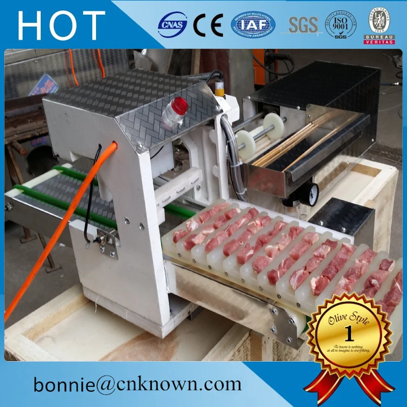 

Pneumatic meat string skewers machine for chicken,pork,lamb,beef for free shipping