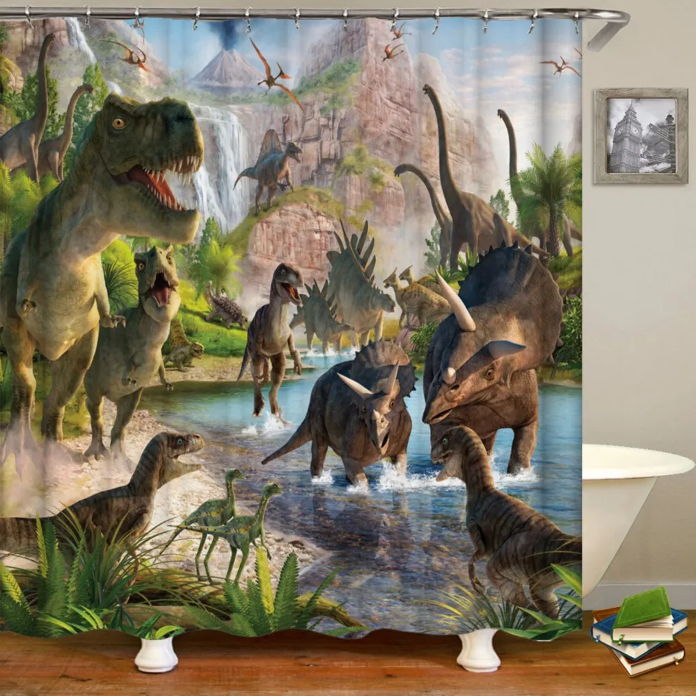 

3D Digital printing Dinosaur Waterproof Shower Curtain Octopus Home Bathroom Curtains with 12Hooks Polyester Fabric Bath Curtain