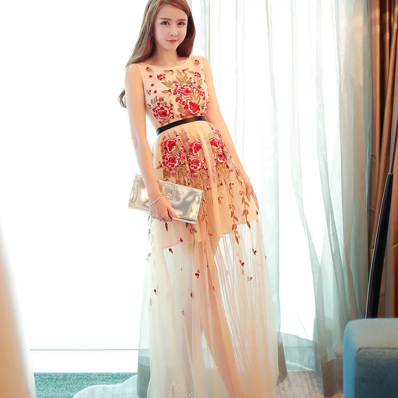 Новое Лето Взлетно-Посадочной Полосы Женщины Sexy Кружева Dress Вышивка Цветок