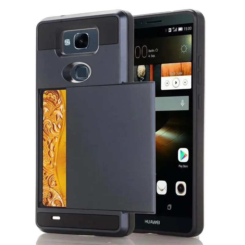 Защитный Гибридный жесткий чехол для huawei Honor 6 7 Mate7 гибкий Жесткий ПК скользящий держатель для карт для huawei Honor 6 Plus