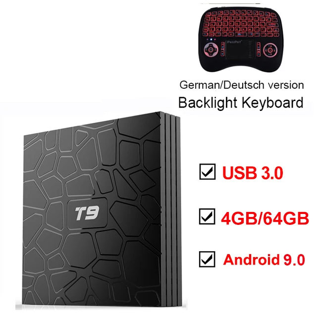 4 ГБ ОЗУ 64 Гб ПЗУ Android 9,0 ТВ приставка T9 RockKchip RK3318 четырехъядерный USB 3,0 4K телеприставка 2,4G/5G двойной wifi смарт медиаплеер - Цвет: Add Backlight 21TL G