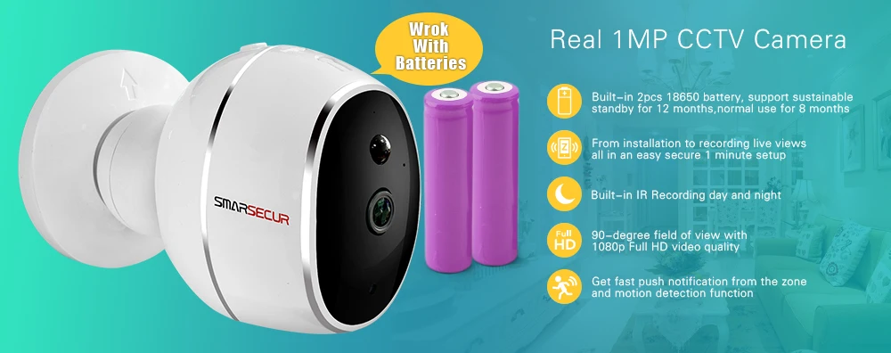 SMARSECUR безпроводная ip-камера 720 P HD без провода 6400 мАч 8 месяцев Батарея Безопасности WiFi Беспроводная ip-камера с батареей
