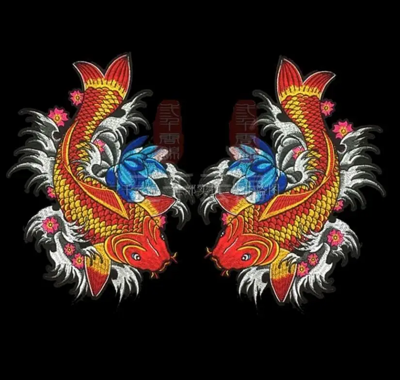mix 2Pcs 2 шт./лот 30*22 см изысканная вышивка азиатские нашивки в виде карпа паста большой красный карп лотоса вышивка ручной работы аппликация AC1324 - Цвет: mix 2Pcs