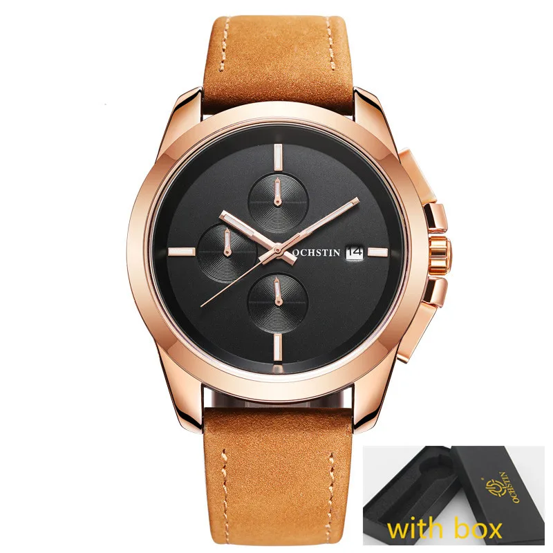 Rose Black 059A Box OCHSTIN мужские часы лучший бренд класса люкс мужские кожаные водонепроницаемые спортивные Кварцевые Хронограф военные наручные часы Мужские часы montre - Цвет: Rose Black 059A Box