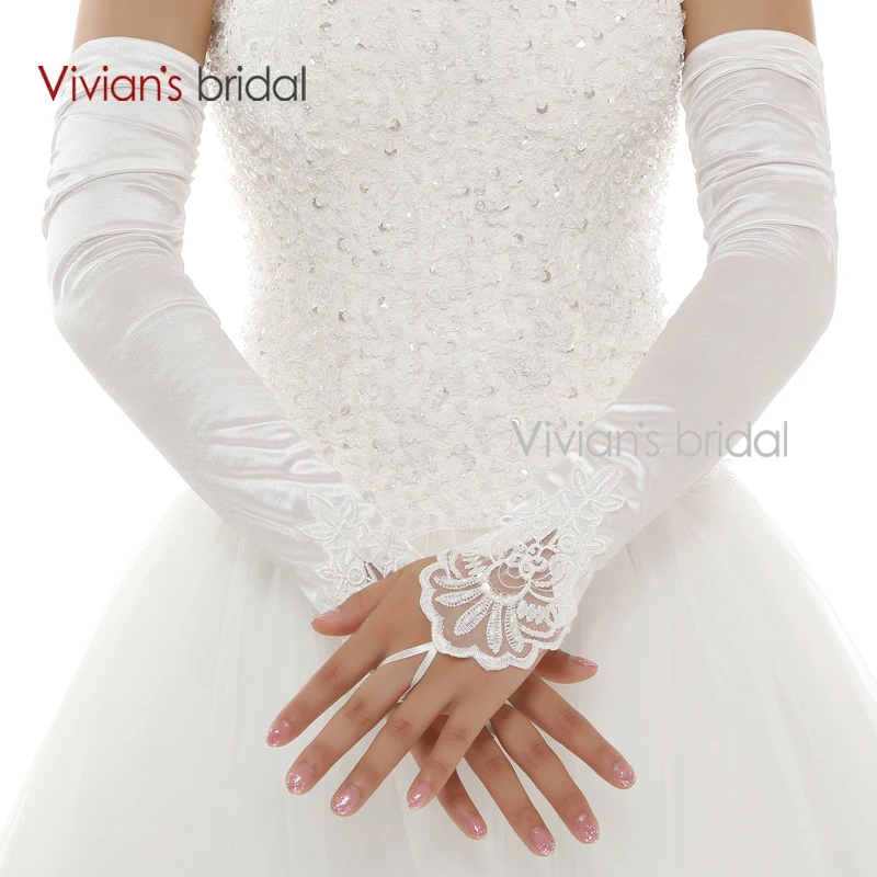 Vivian's Bridal хит продаж Дешевые Длинные свадебные перчатки без пальцев