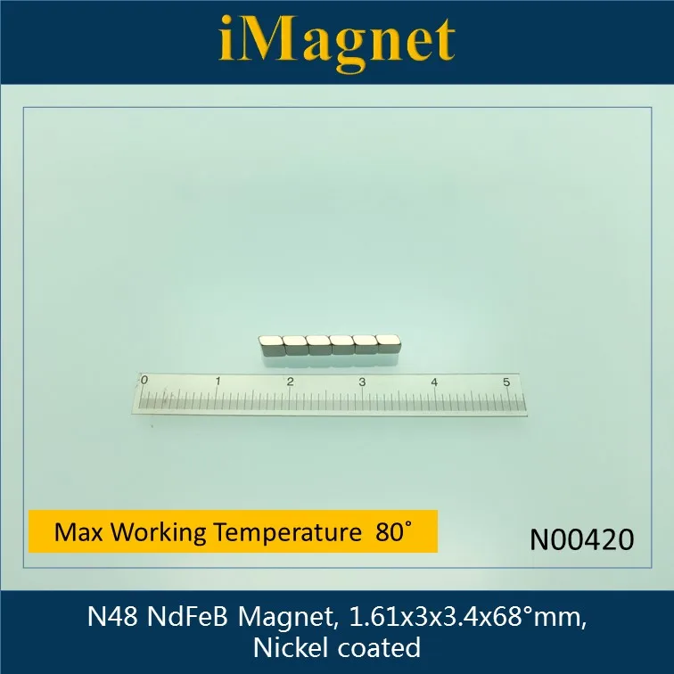 N00420 50 шт. N48 Блок редкоземельный неодимовый магнит 1 61x3x3 4x68 градусов мм для