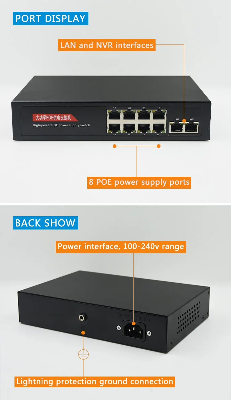 10(8+ 2) порт нестандартный 24 В PoE коммутатор сети 100 Мбит/с Smart Ethernet коммутатор