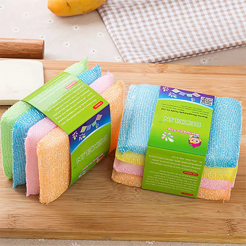 

4 Pcs/set Sponge Scouring Pad Rag Cleaning Brush Dishwashing Brush Kitchen Cleaning Tools (Random Color)