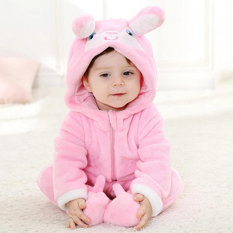 

Baby Rompers Animals Cute Rabbit Pajamas Christmas Warm Winter Coral Fleece New Born Baby Boy Girl Pijamas de bebe recem nascido