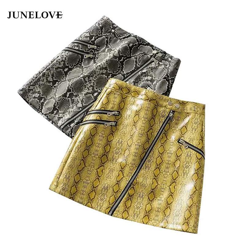 Женские мини-юбки JuneLove винтажные повседневные из искусственной кожи на молнии с