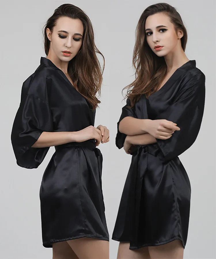 Женский Атласный халат с V-образным вырезом Длинный летний из искусственного