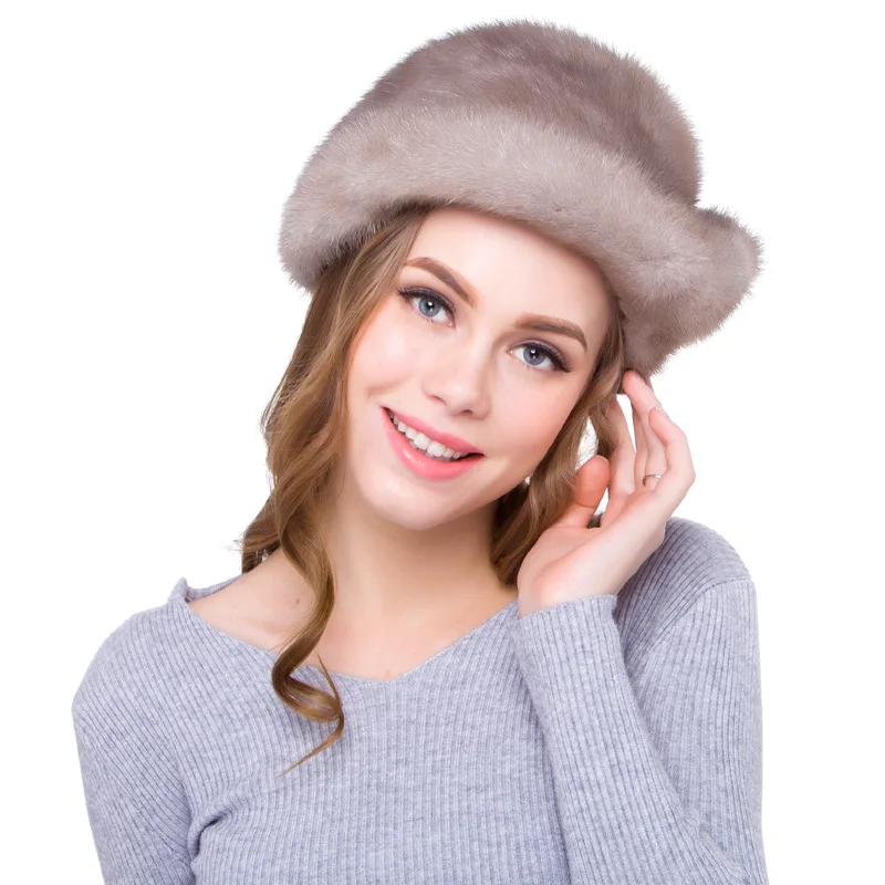Шапка-федора женская из натурального меха норки на осень и зиму VF5050 | Аксессуары