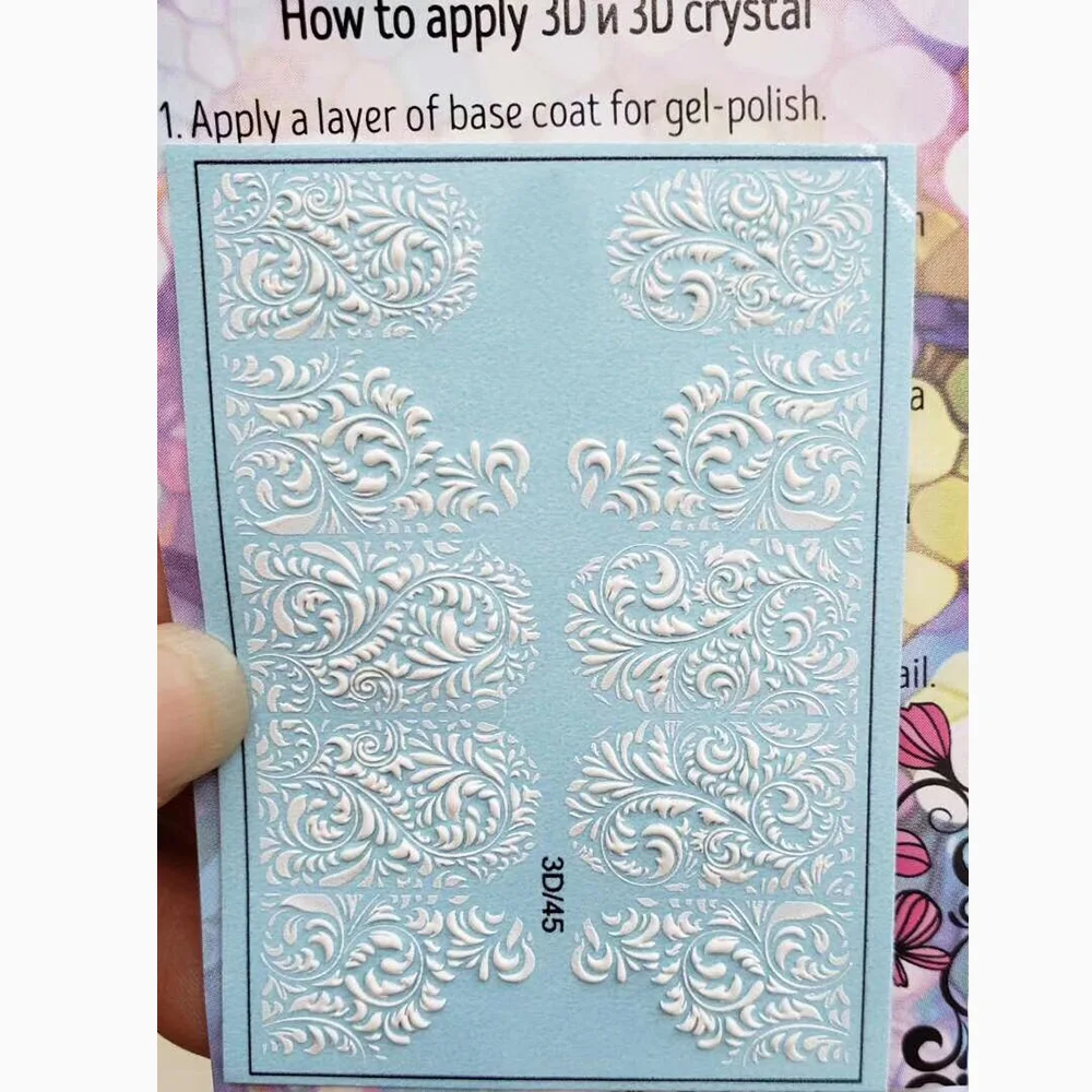 

1pc 3D Acrylic Engraved Flower Nail Sticker Embossed wave Nail Water Decals Fashion Empaistic Nail Water Slide Decorations Z084