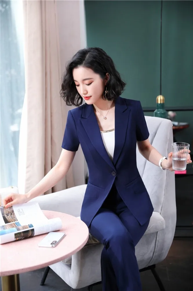 

Summer Short Sleeve Formal Women Business Suits With Pants and Tops Fashion Casual Ladies Pantsuits Blazers Trousers Sets