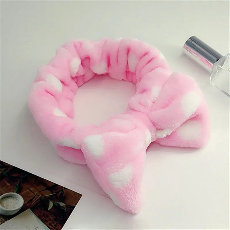 pink headband Милая мягкая бархатная повязка на голову для девушек с бантом, в горошек, в полоску, повязка на голову для женщин, модная повязка на голову, аксессуары для волос - Цвет: pink headband