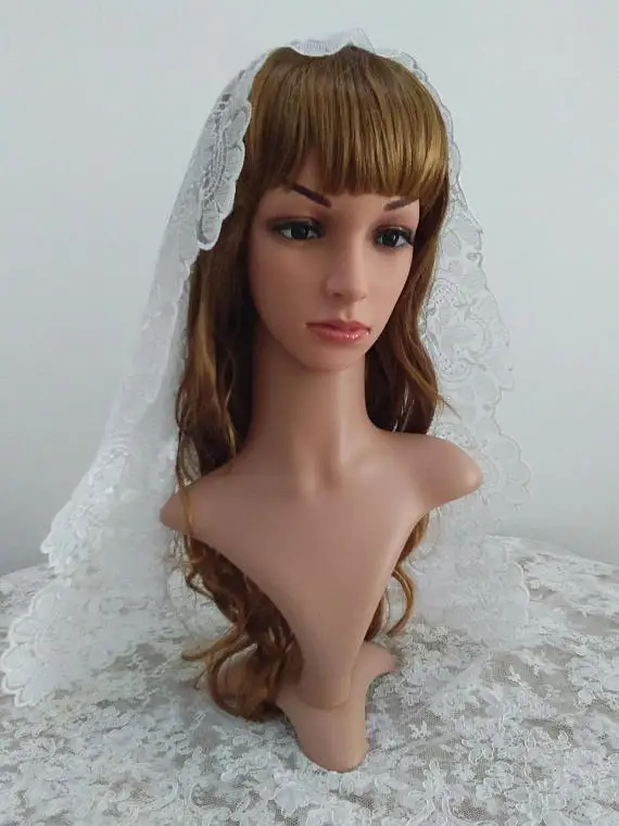 Белая кружевная вуаль для церкви испанская Мантилья с вышивкой|spanish lace mantilla|church