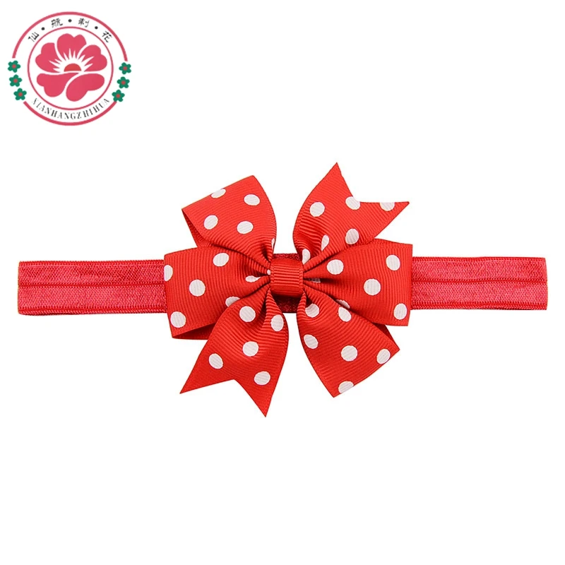 20 шт./лот повязка на голову для девочек эластичная с волнистым бантом в горошек