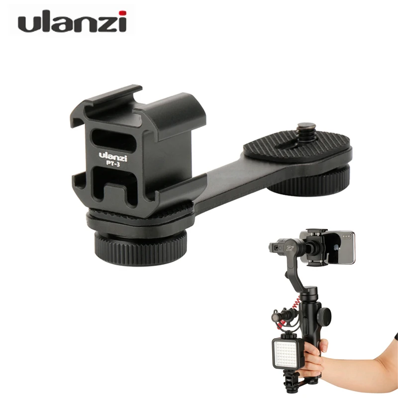 Ulanzi PT-3 LED Video Light Mic Stand Triple Cold Shoe Mount Adapter Gimbal Accessory For DJI RSC2 Zhiyun Smooth 4 Feiyu