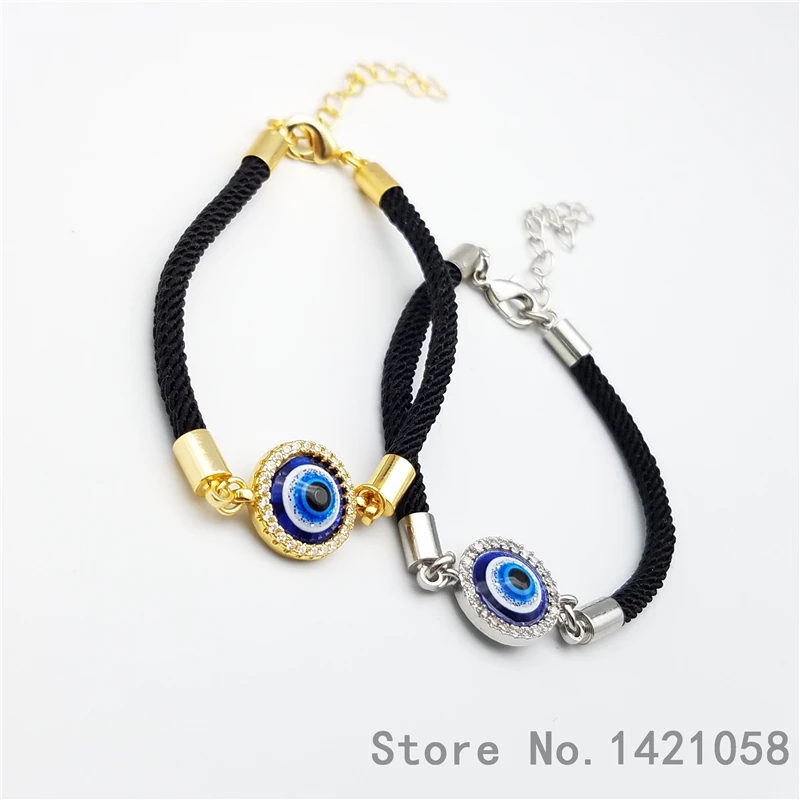 10pcs/Lot Wholesale resin inlay blue eye turkish charm bracelet black rope | Украшения и аксессуары