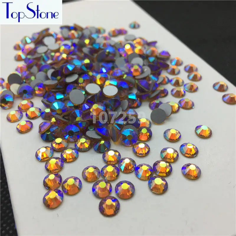 Круглые стеклянные стразы TopStone Lt C Topaz цветные с кристаллами плоскими спинками