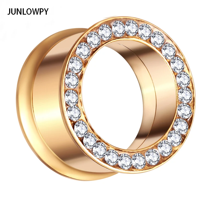 JUNLOWPY золотые затычки для ушей из нержавеющей плоти тоннели внутренняя нить