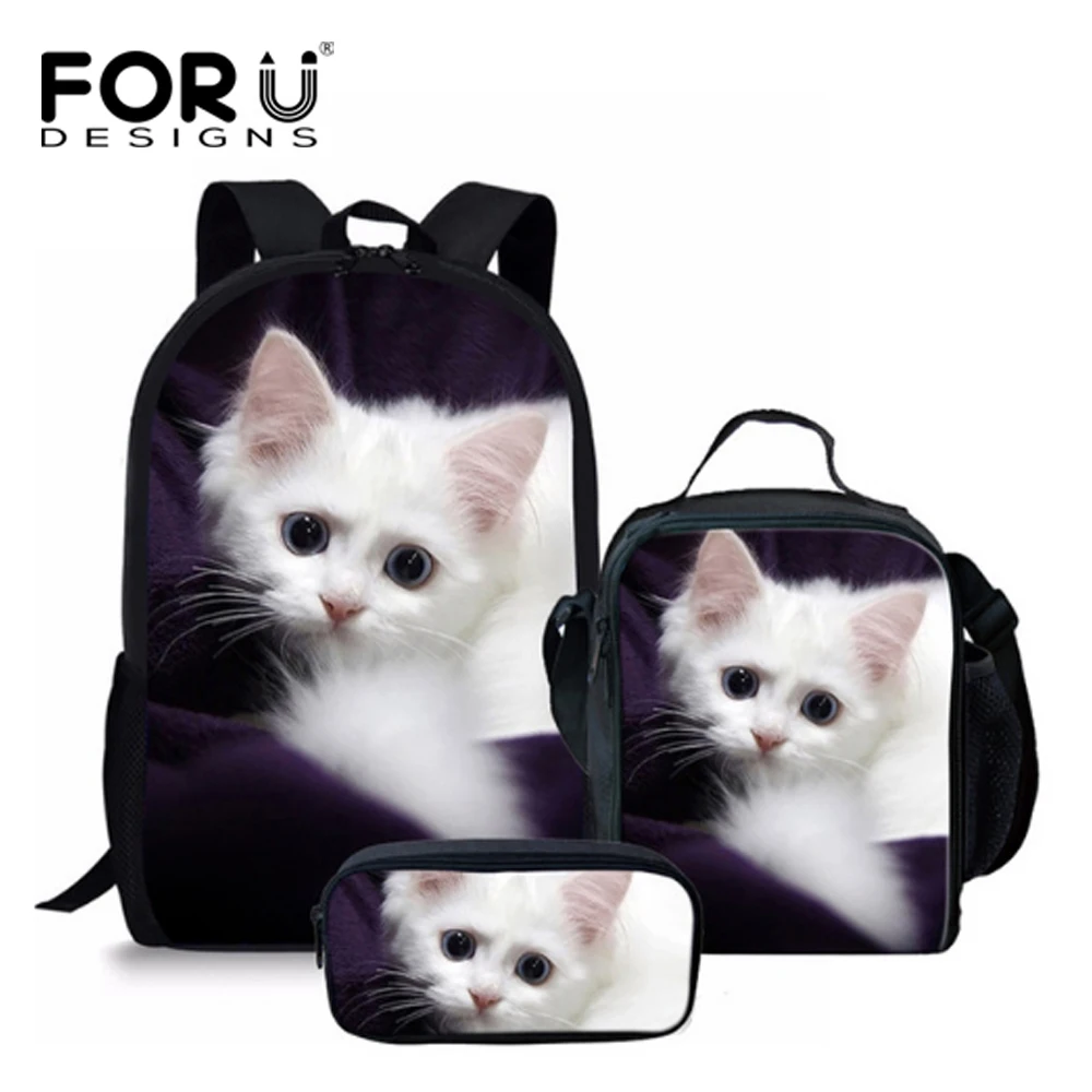 FORUDESIGNS/очаровательный школьный рюкзак с принтом котенка кота для девочек