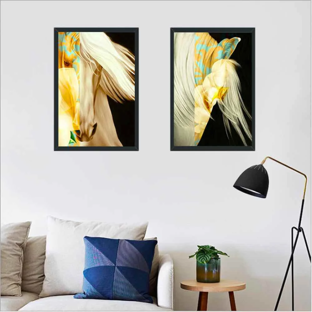 

HAOCHU White Horses Painting Poster For Living Room Home Decor Painting Print Poster Simple Nordic Wall Picture Canvas Painting