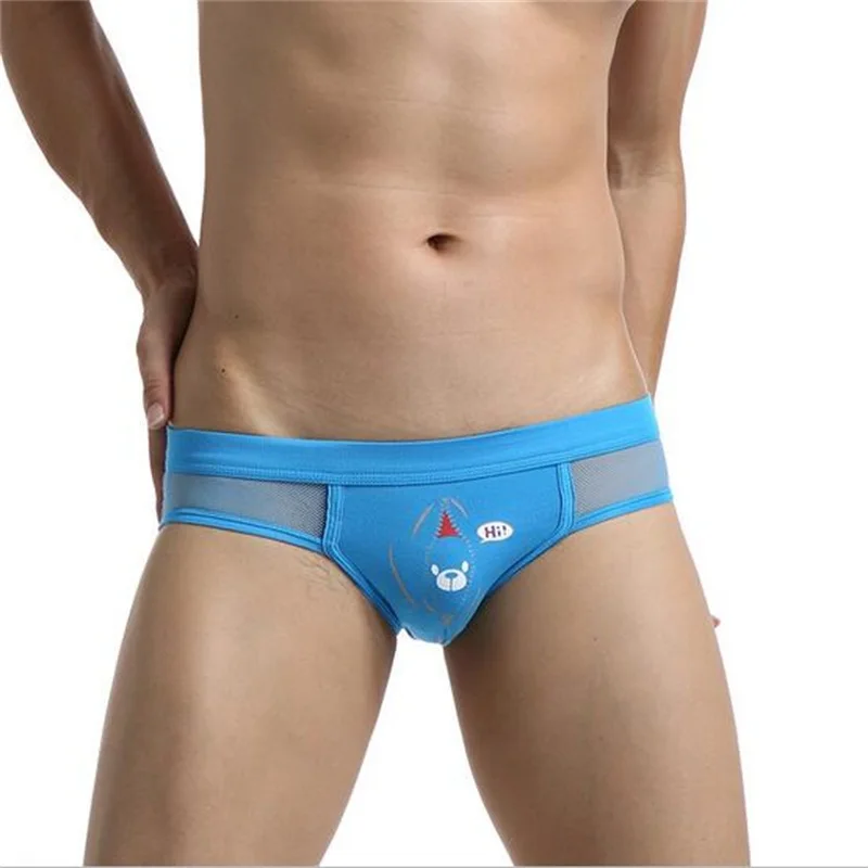 Мужские трусы брифы с карманом для пениса черные прозрачные сетчатые принтом