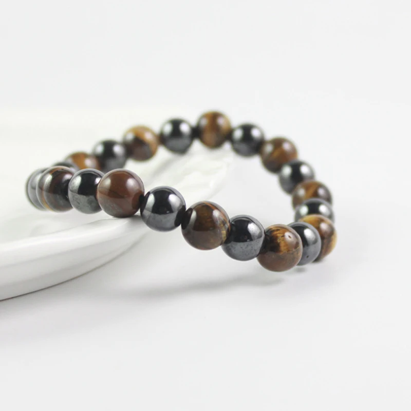 Модные мужские 8 мм круглые гематитовые бусины и натуральный тигровый глаз