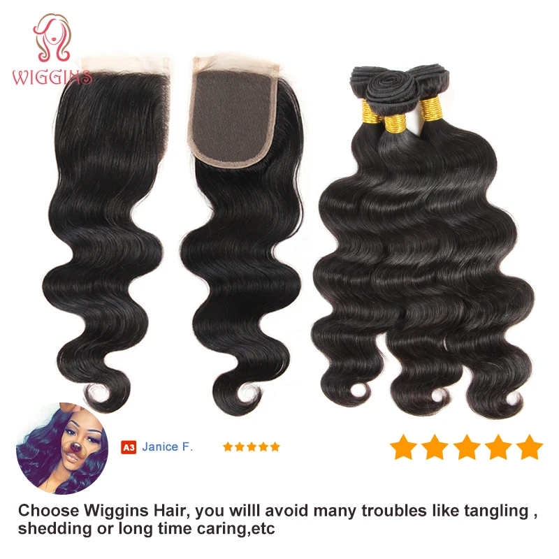 Wiggins пряди для волос с закрытием перуанские натуральные волосы шнурка 3/4 шт. Пряди