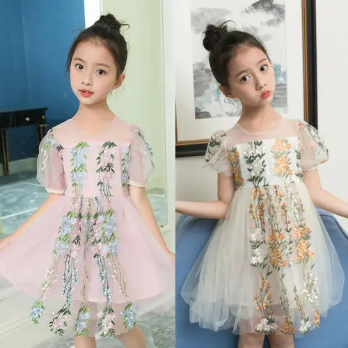 2019 Brand Kids Baby Girls Dress Elegant Flower Embroidery Lace Party Pageant Prom Princess Tulle Bridesmaid Gown New | Детская одежда