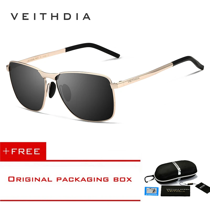 Gold Grey Veithdia, фирменный дизайн, модные квадратные солнцезащитные очки для мужчин, s, поляризационное покрытие, зеркальные солнцезащитные очки, аксессуар для очков для мужчин 2462 - Цвет линз: Gold Grey