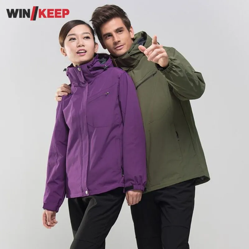 Men Women Winter Waterproof Mountain Clothes Climbing Hiking Overcoats Thicken Fleece Lined Warm Outwear Jacket Coat For Lovers
