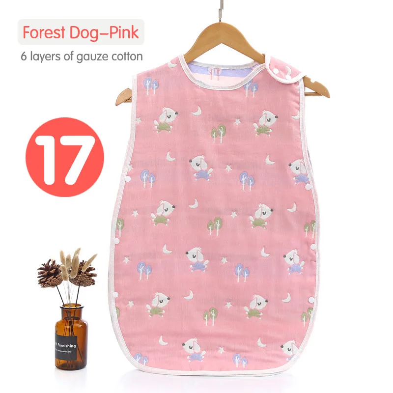 17Forest Dog Pink Спальный мешок для новорожденных, муслин, чистый хлопок, спальный мешок, мягкий жилет без рукавов, спальный мешок, анти-кик, одеяло Saco Be Dormir Para Bebe - Цвет: 17Forest Dog Pink