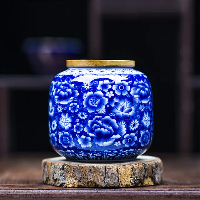 blue flower jar x1 Китайская эмалированная чайная коробка, фарфоровая герметичная чайная коробка кунг-фу, бутылки и банки для хранения - Цвет: blue flower jar x1