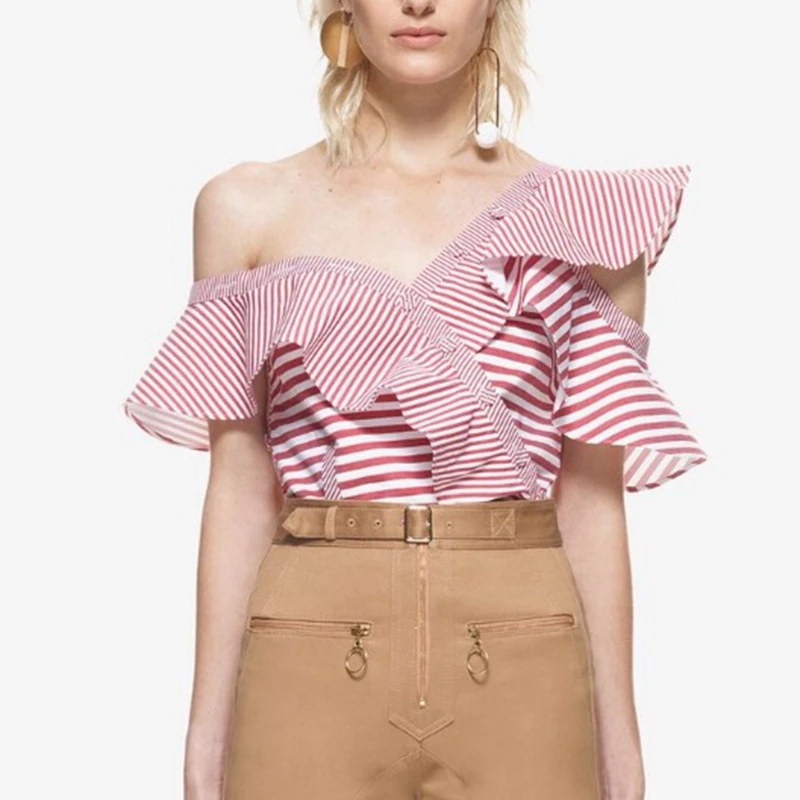 Летние топы с оборками женские сексуальные блузки на одно плечо|shoulder blouse|one shoulder