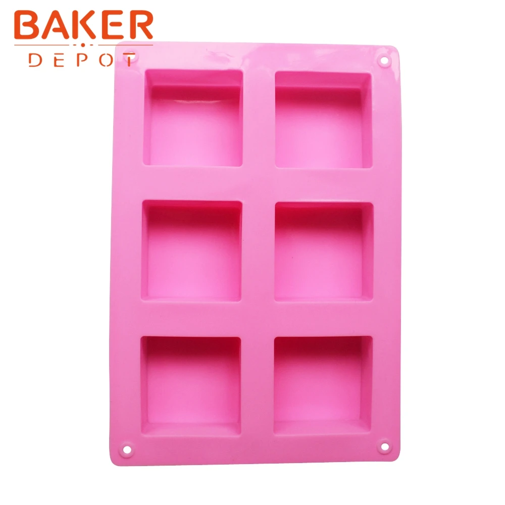 BAKER DEPOT, силиконовая форма для мыла, смола, квадратное оборудование для выпечки, 6 полости, для пудинга и желе, форма для украшения торта, инструмент