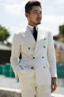 Новый Белый мужской костюм, Блейзер, приталенный, официальный, двубортный, с вырезом на лацкане, смокинг для шафера, куртка для свадьбы
