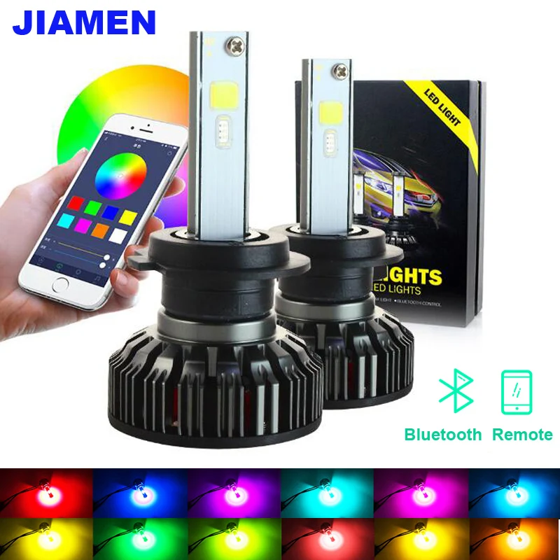 RGB светодиодные лампы для автомобильных фар H1 H3 H7 H8 H11 H4 H13 9004 9007 9006 9005 Bluetooth