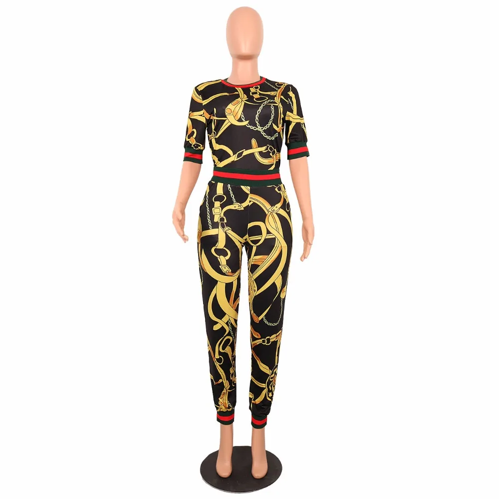 JRRY New Casual Two Pieces Print Women Jumpsuit Short Sleeve Top Skinny Long Pants Ladies Jumpsuit Plus Size 3XL